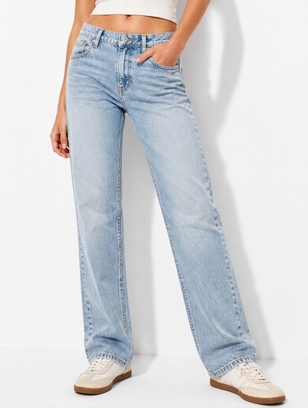 We The Free Free People Light Wash Straight Leg Jeans Size 31 Stretch